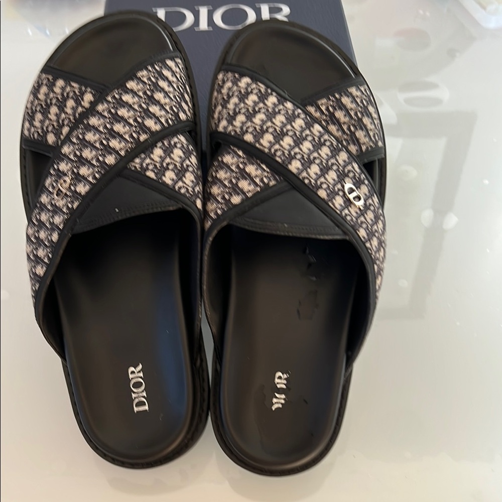 Dior Women's Black and Cream Crisscross Sandals